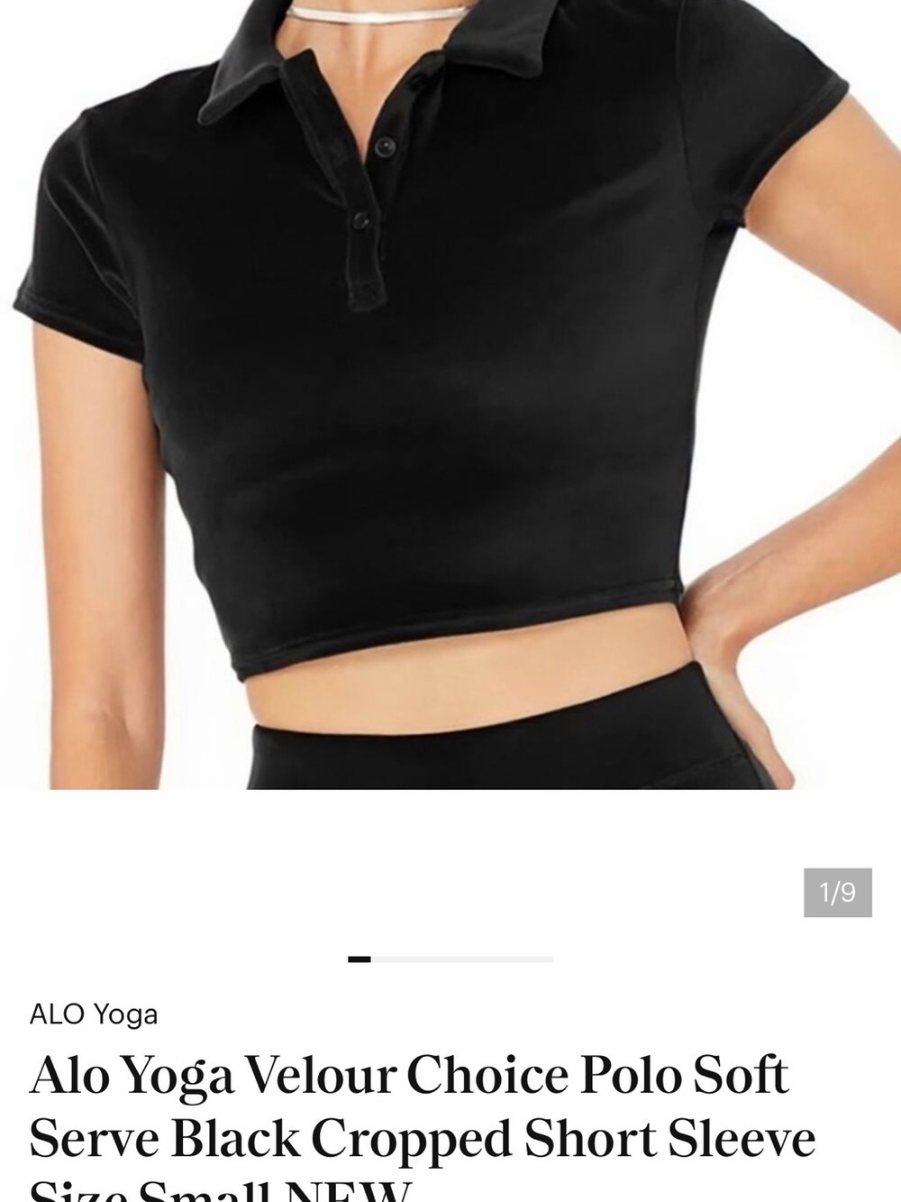 ALO Yoga Black Velour Cropped Polo